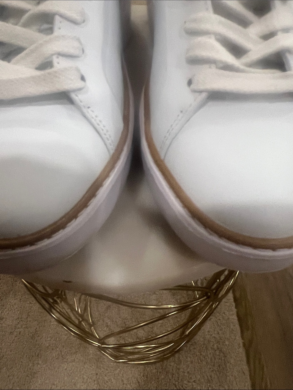 Cole Haan White Leather Sneakers with Yellow Insoles and Brown Trim - Picture 3 of 5